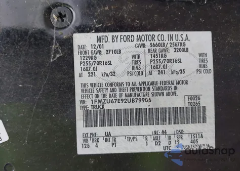 2002 Ford Explorer Sport Trac from USA, damaged, VIN 1FMZU67E92UB79906